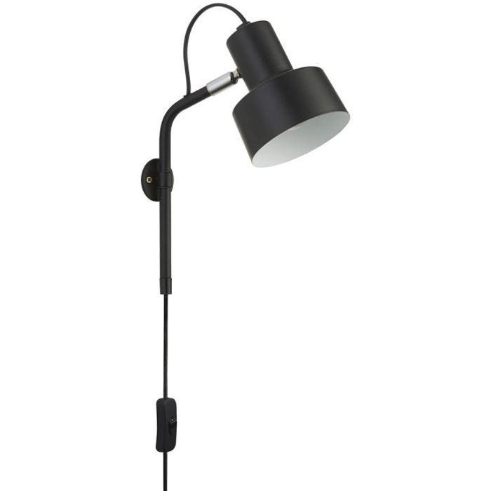 Searchlight Conical EU60228BK zwarte wandlamp met snoer en stekker
