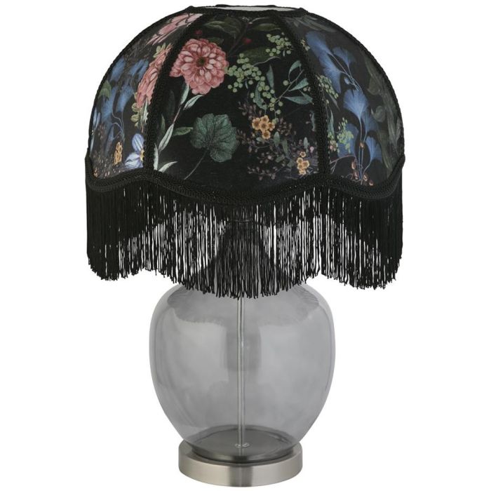Searchlight Regina EU60876 rookglazen tafellamp met bloemenmotief kap