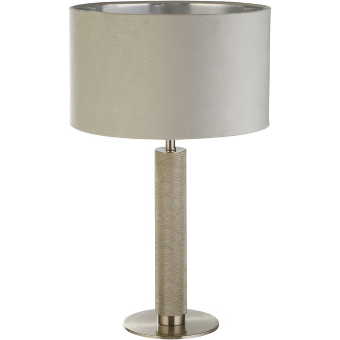 Searchlight London EU65721GY geribbeld metalen tafellamp met grijs fluwelen kap