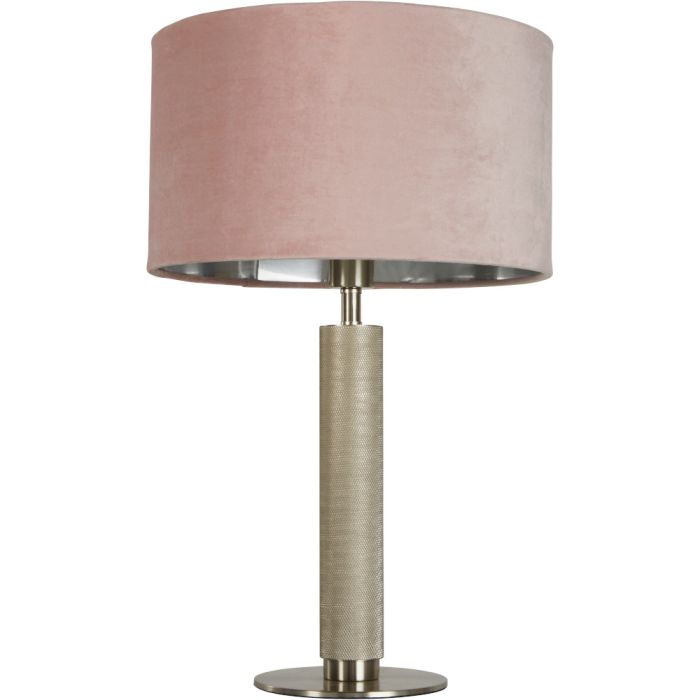 Searchlight London EU65721PI geribbeld metalen tafellamp met roze fluwelen kap