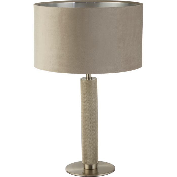 Searchlight London EU65721TA geribbelde tafellamp met taupe fluwelen kap