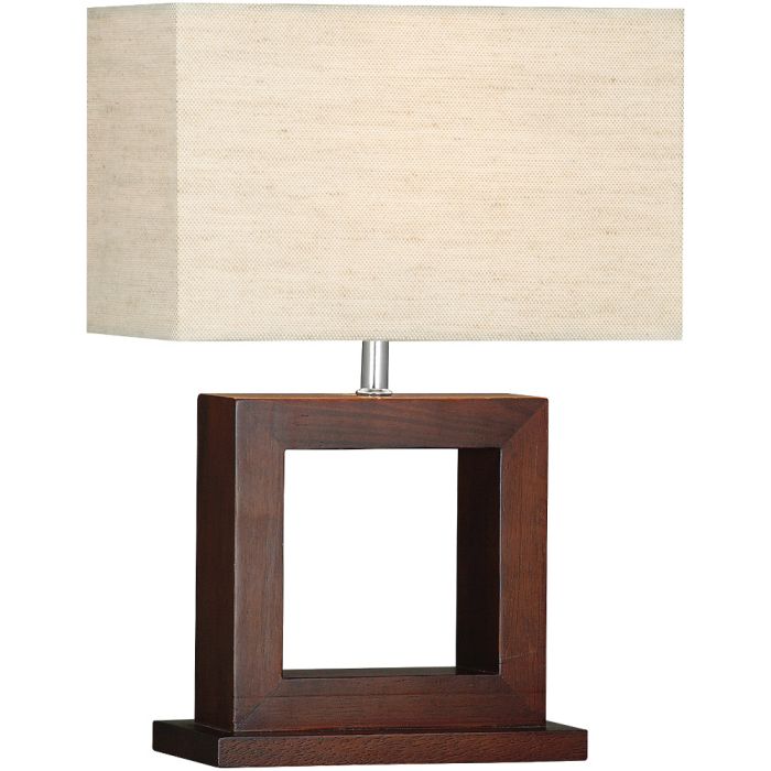 Searchlight Calven EU9000 donker houten tafellamp met beige linnen kap