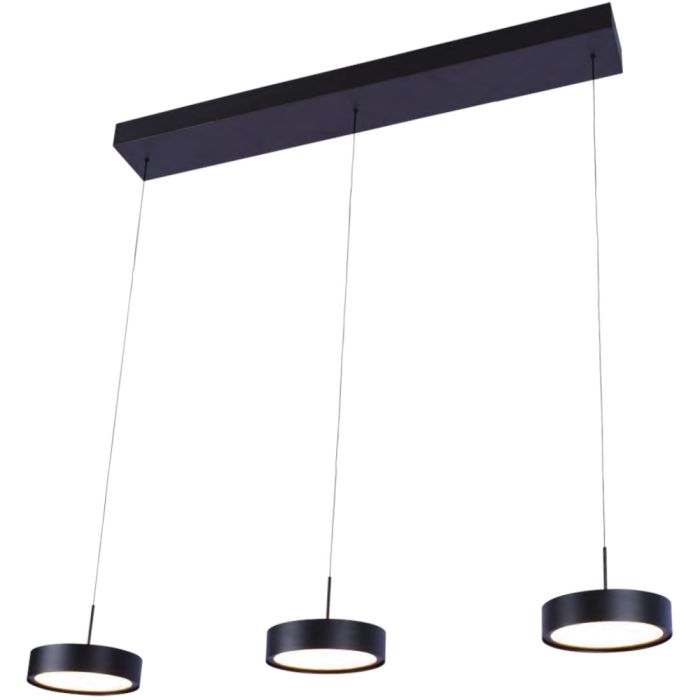 Freelight Alieno H3403Z zwarte langwerpige hanglamp met drie schijfvormige pendels