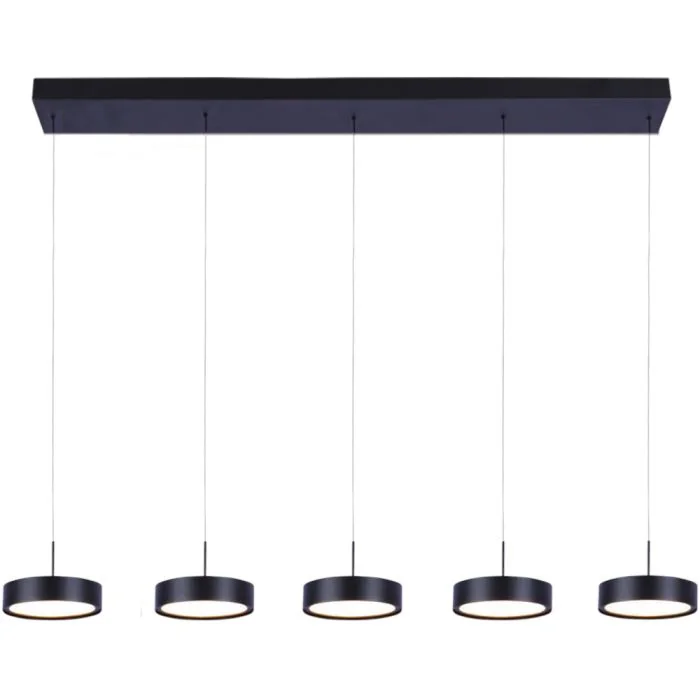 Freelight Alieno H3405Z zwarte langwerpige hanglamp met vijf schijfvormige pendels