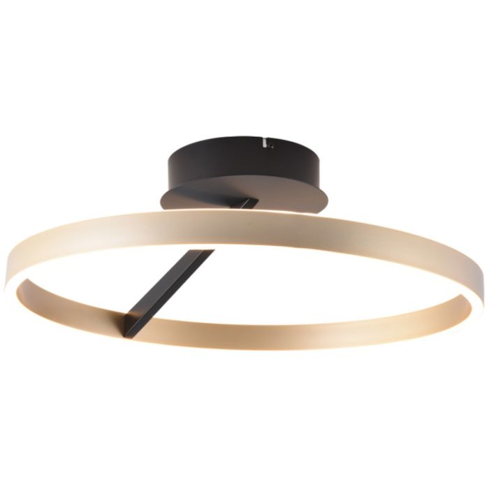 Freelight Pilota PL0955BG zwarte plafonnière met goudkleurige cirkelvormige ring