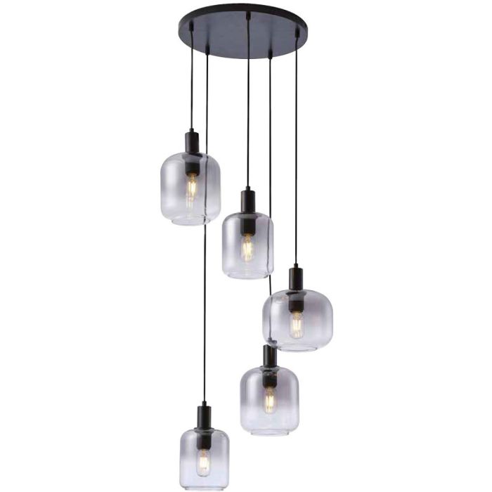 Freelight Vario PL2635SK zwarte hanglamp met rookglas