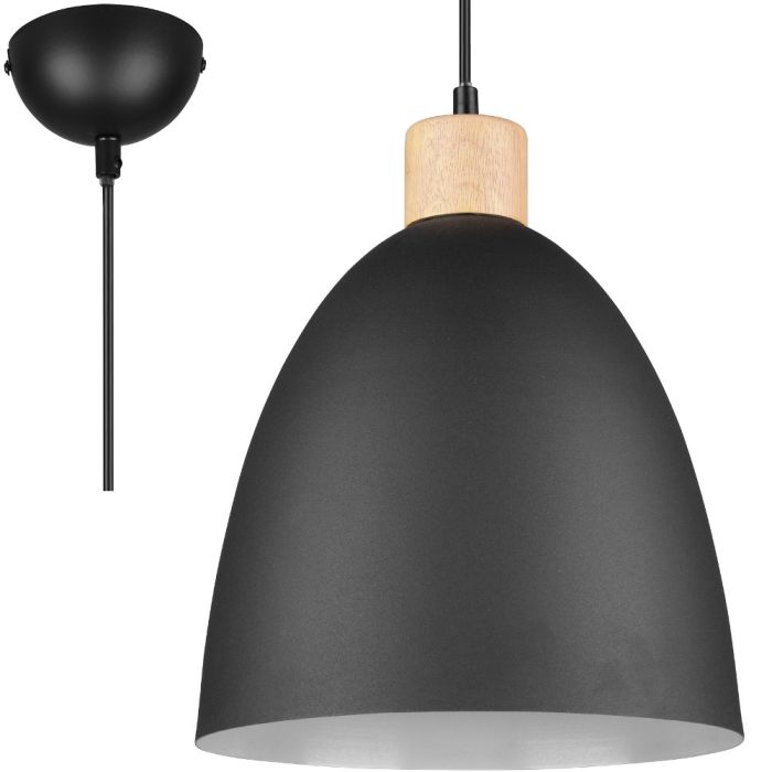 Trio Jagger R30681032 mat zwarte metalen hanglamp met hout