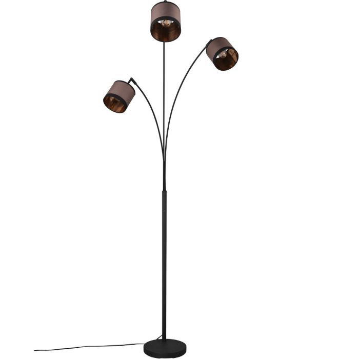 Trio Davos R41553041 zwarte vloerlamp met kapjes van taupe textiel