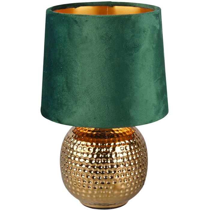 Trio Sophia R50821015 goud kleurige tafellamp met kap van groen fluweel