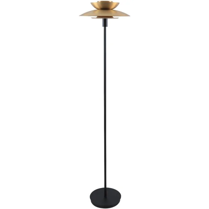Freelight Muschio S3801BG zwarte vloerlamp met goudkleurig gelaagde kap