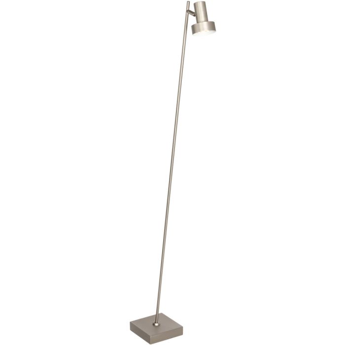 Freelight Lunata S9091S staal kleurige vloerlamp met vierkante voet en dunne buis met in de top een spotje