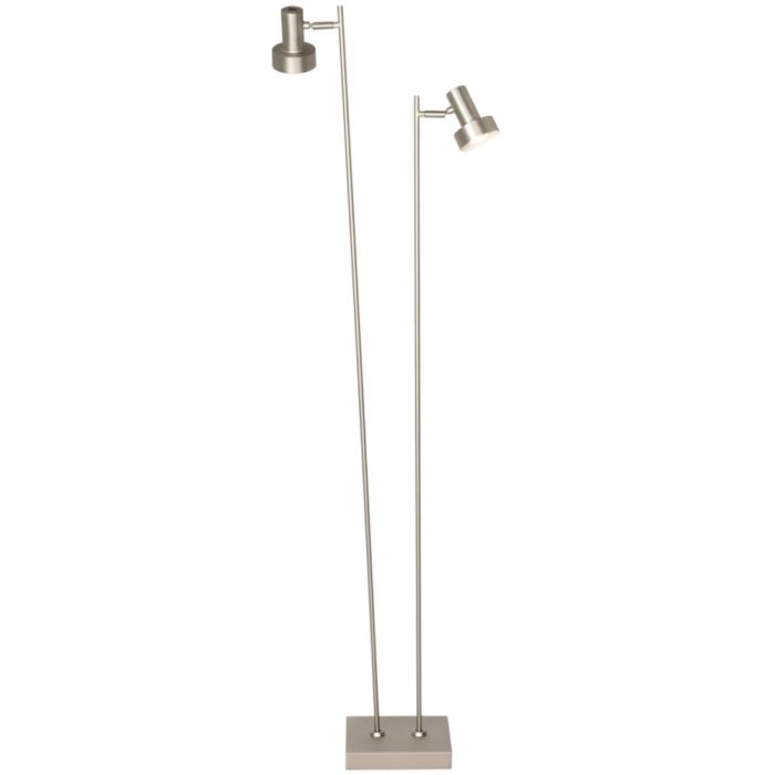 Freelight Lunata S9092S stalen vloerlamp met vierkante voet en twee dunne buizen met in beide toppen een spot met schakelaar