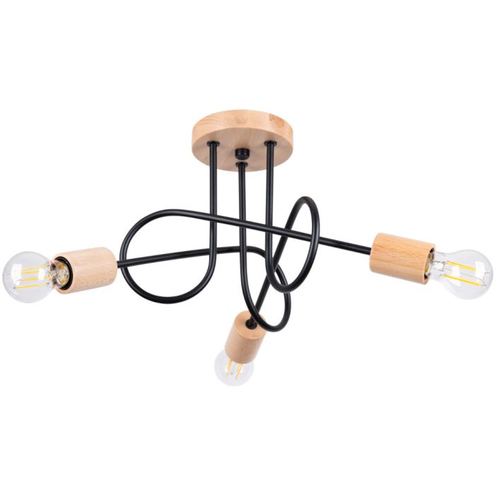Sollux Ember SL.1477 zwarte plafondlamp met houten delen