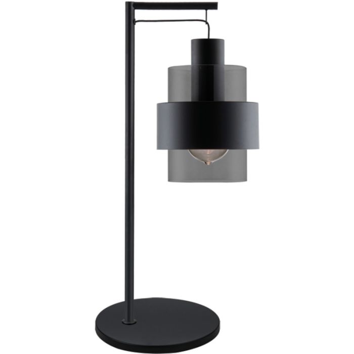 Freelight Chiasso T5101Z zwarte tafellamp met rookglazen kap met zwart metalen band